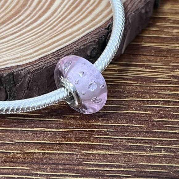 Murano Glass Pink Effervescence Clear Bead Charm - Picture 3 of 5